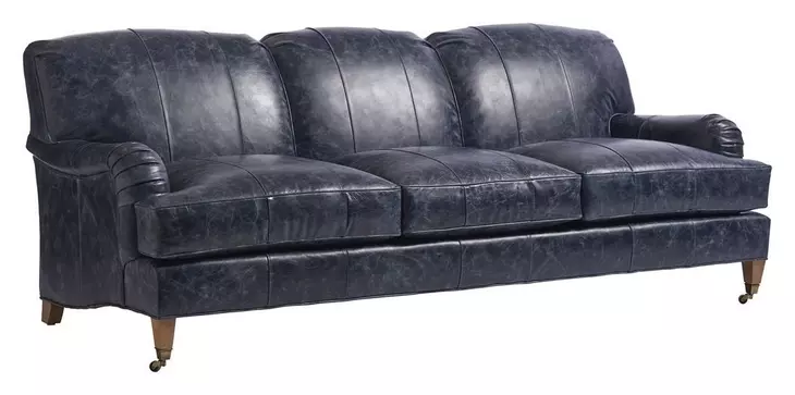 Sydney Blue Leather Upholstered 91" Sofa