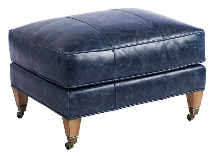 Sydney Blue Leather Upholstered Ottoman