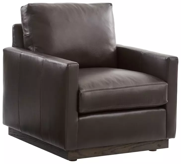 Meadow View Brown Leather Upholstered Swivel Accent Chair by Barclay Butera