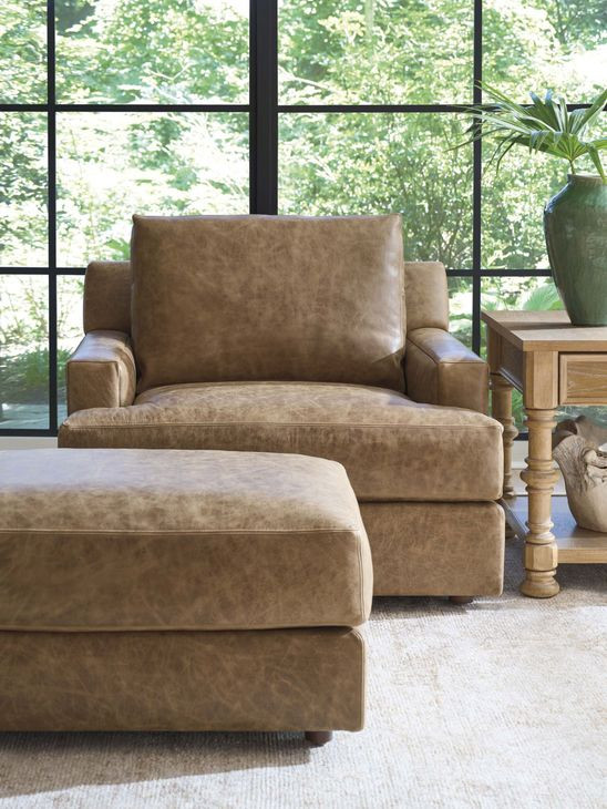 Millington Brown Leather Upholstered Accent Chair by Barclay Butera