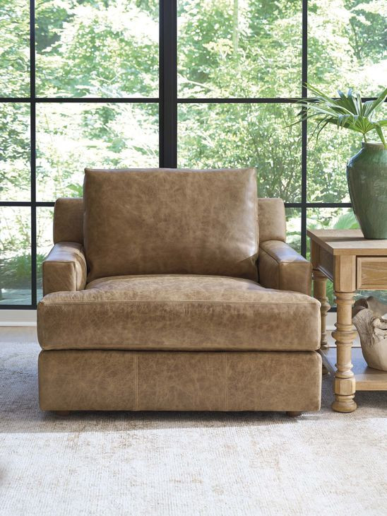 Millington Brown Leather Upholstered Accent Chair by Barclay Butera