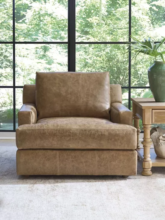 Millington Brown Leather Upholstered Accent Chair by Barclay Butera