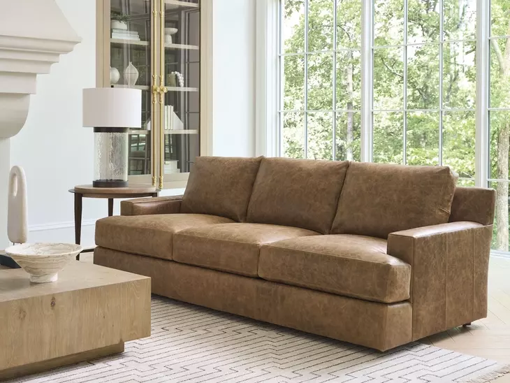Millington Brown Leather 95" Sofa by Barclay Butera