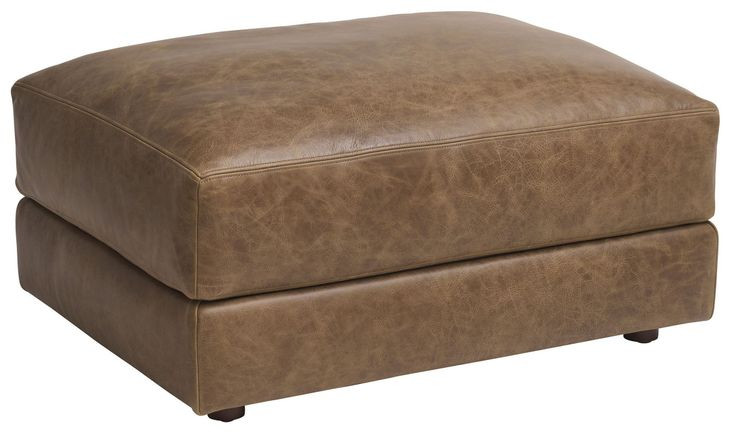 Millington Brown Leather Upholstered Rectangular Ottoman by Barclay Butera