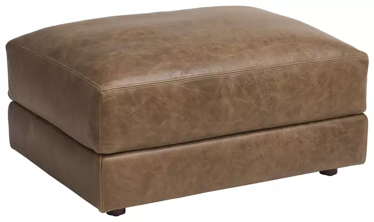 Millington Brown Leather Upholstered Rectangular Ottoman by Barclay Butera