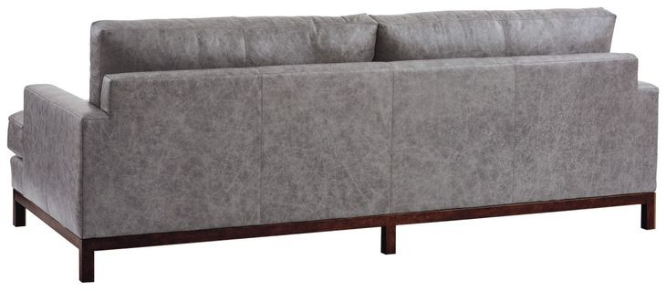 Horizon Gray Leather Upholstered 88" Sofa with Tobacco Legs
