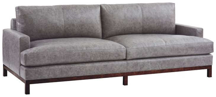 Horizon Gray Leather Upholstered 88" Sofa with Tobacco Legs