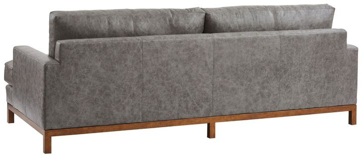 Horizon Gray Leather Upholstered 88" Sofa with Walnut Legs