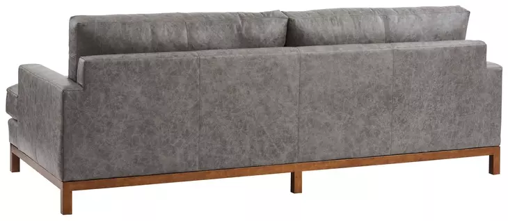 Horizon Gray Leather Upholstered 88" Sofa with Walnut Legs