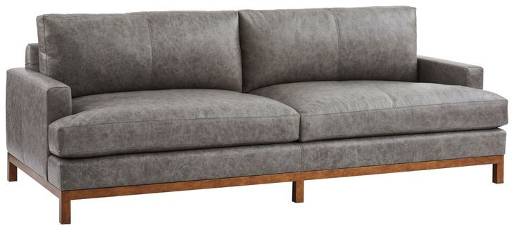 Horizon Gray Leather Upholstered 88" Sofa with Walnut Legs