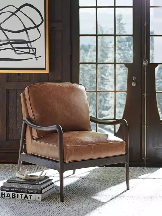 Leblanc Camel Leather Upholstered Chair