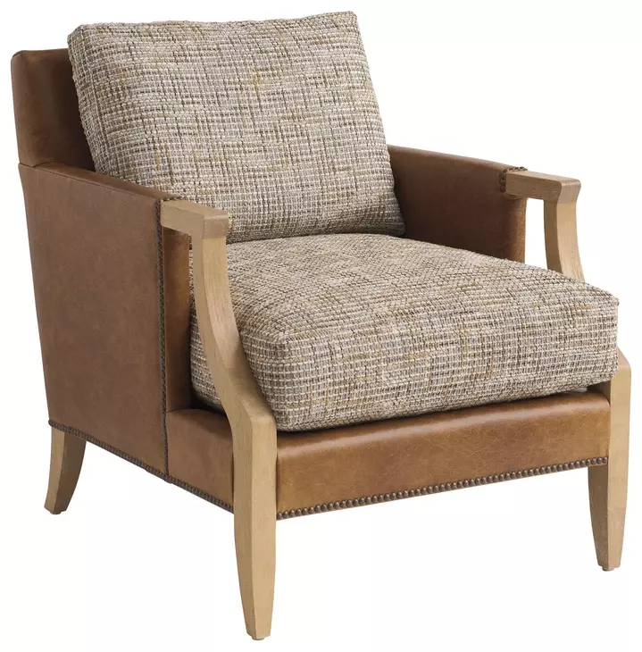 Treadwell Beige and Brown Leather Upholstered Accent Chair with Nailhead Trim by Barclay Butera
