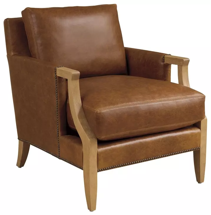 Treadwell Brown Leather Upholstered Accent Chair with Nailhead Trim by Barclay Butera