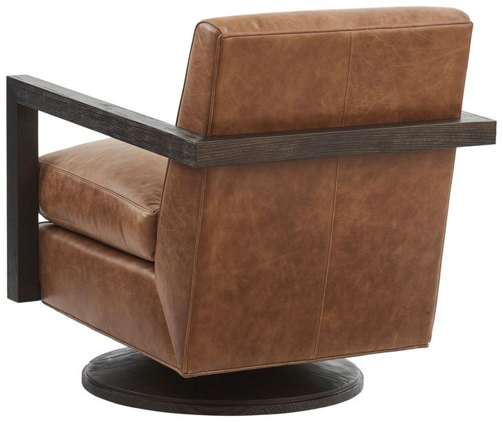 Willa Brown Leather Upholstered Swivel Accent Chair by Barclay Butera