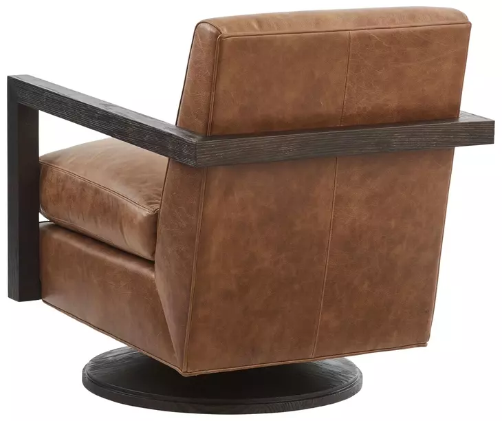 Willa Brown Leather Upholstered Swivel Accent Chair by Barclay Butera