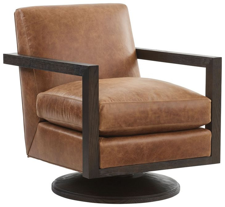 Willa Brown Leather Upholstered Swivel Accent Chair by Barclay Butera