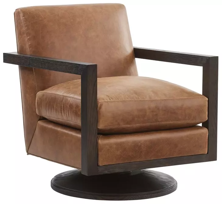 Willa Brown Leather Upholstered Swivel Accent Chair by Barclay Butera