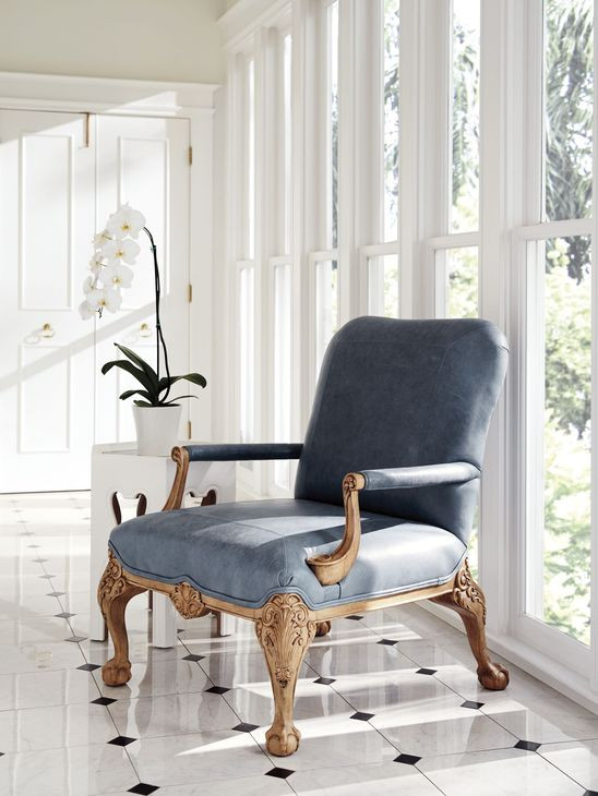 Hollis Blue Leather Upholstered Chair