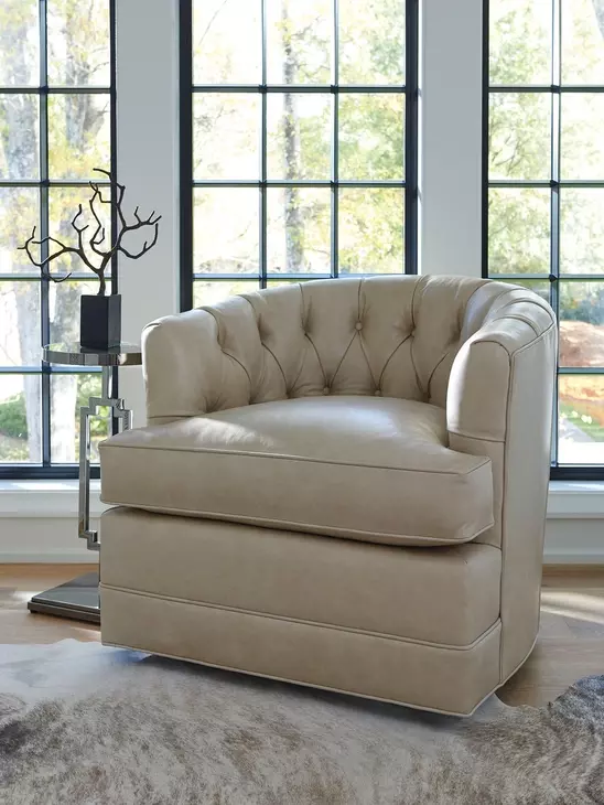 Cliffhaven Beige Leather Upholstered Swivel Chair