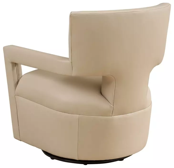 Woodside Beige Leather Upholstered Swivel Accent Chair by Barclay Butera
