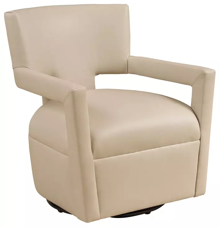 Woodside Beige Leather Upholstered Swivel Accent Chair by Barclay Butera