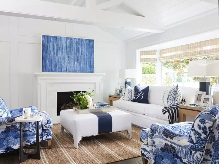 Sheffield Blue and Gray Leather Upholstered Cocktail Ottoman with Nailhead Trim