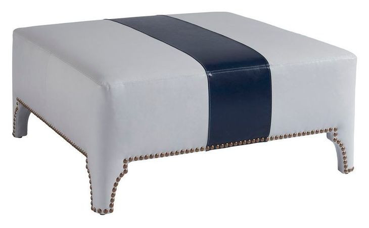 Sheffield Blue and Gray Leather Upholstered Cocktail Ottoman with Nailhead Trim