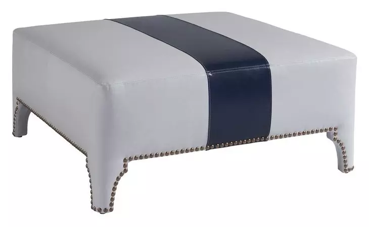 Sheffield Blue and Gray Leather Upholstered Cocktail Ottoman with Nailhead Trim