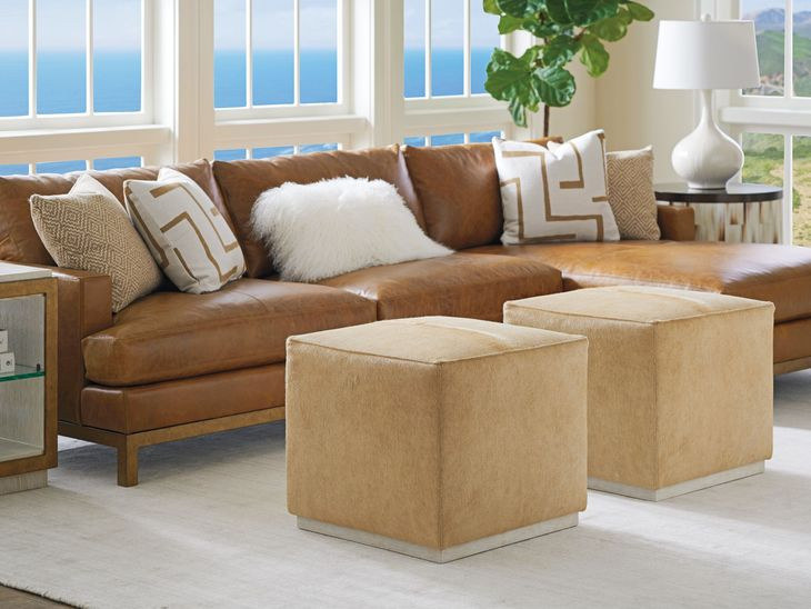 Colby Beige Leather Upholstered Ottoman