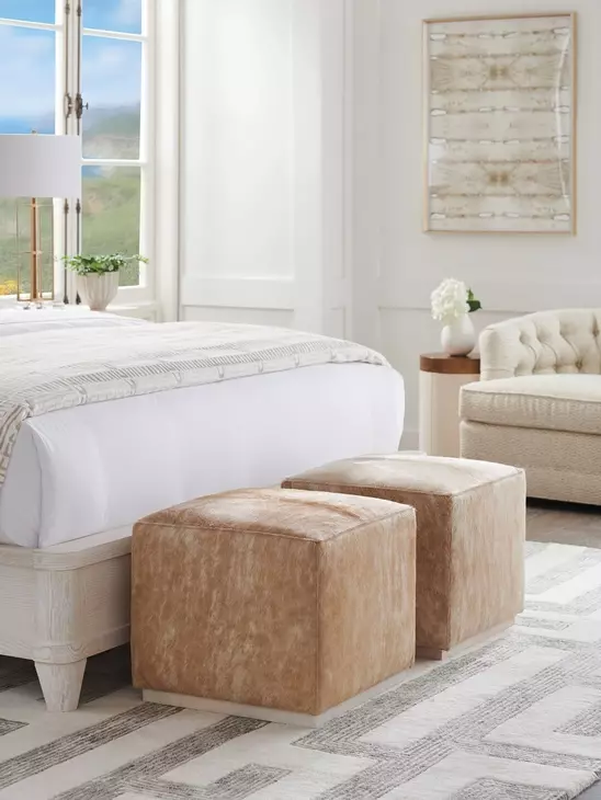 Colby Beige Leather Upholstered Ottoman