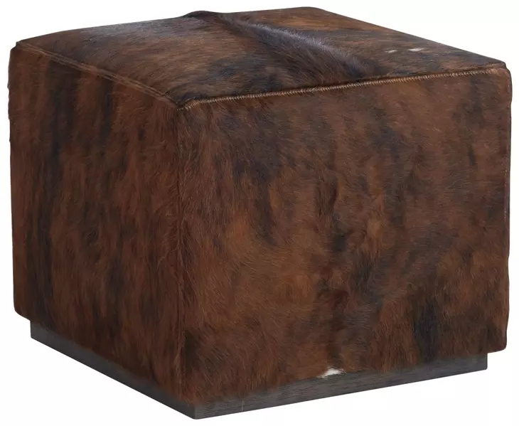 Colby Brown Leather Upholstered Square Ottoman by Barclay Butera