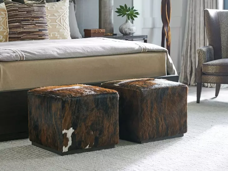 Colby Brown Leather Upholstered Square Ottoman by Barclay Butera