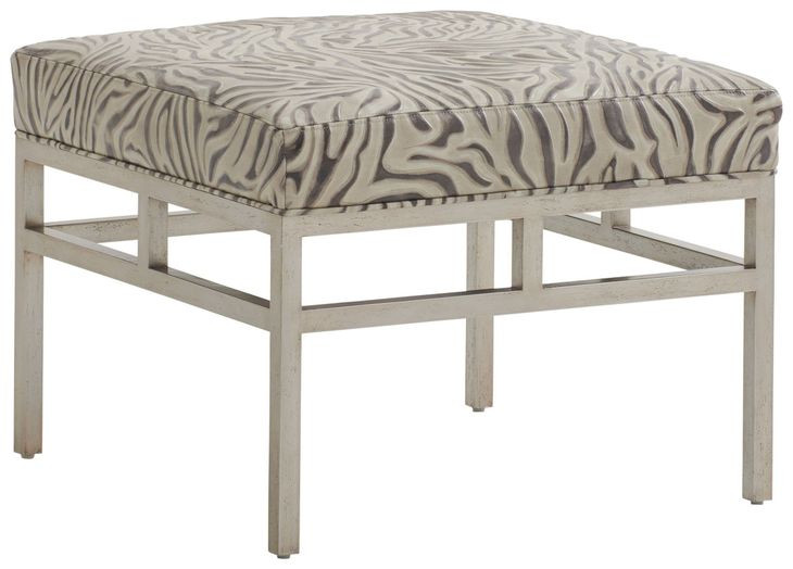 Lucca Beige and Gray Leather Upholstered Ottoman