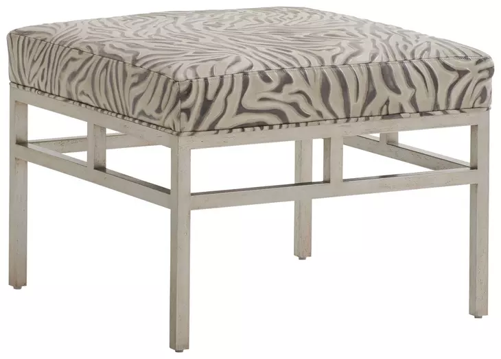 Lucca Beige and Gray Leather Upholstered Ottoman