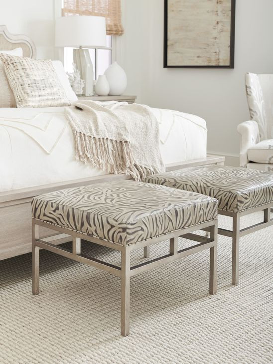 Lucca Beige and Gray Leather Upholstered Ottoman