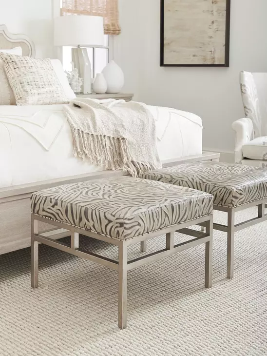 Lucca Beige and Gray Leather Upholstered Ottoman
