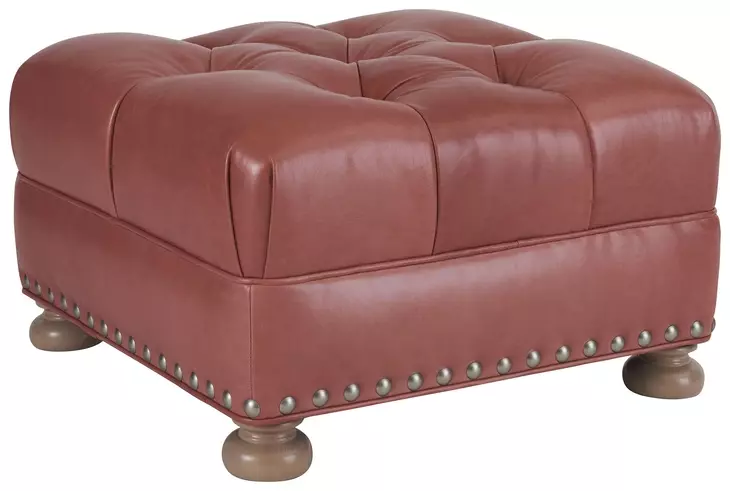 Winslow Red Leather Upholstered Ottoman with Nailhead Trim
