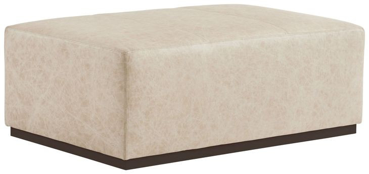 Sterling Beige Leather Upholstered Rectangular Cocktail Ottoman by Barclay Butera