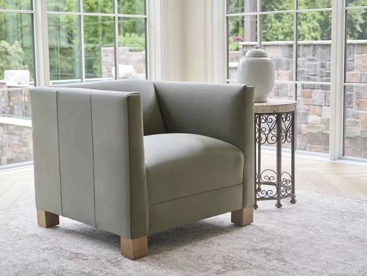 Chandler Green Leather Upholstered Accent Chair by Barclay Butera