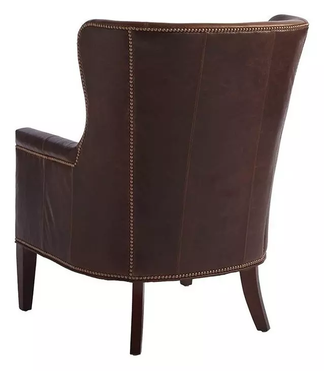 Avery Brown Leather Upholstered Wing Chair with Nailhead Trim