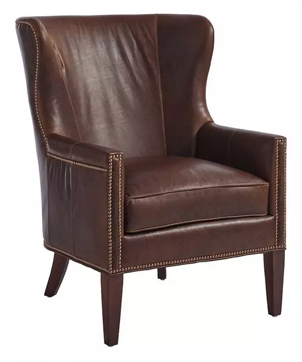 Avery Brown Leather Upholstered Wing Chair with Nailhead Trim