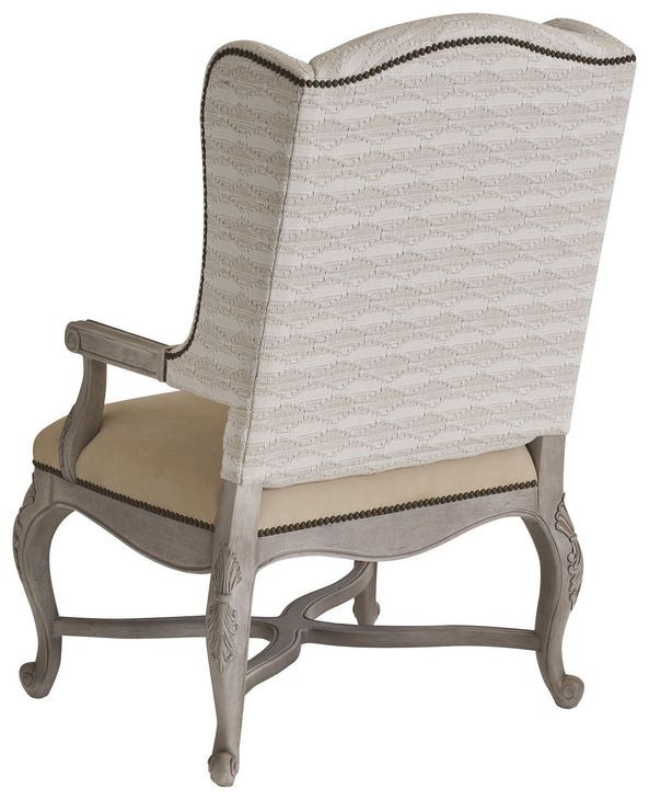 Patras Beige Leather Upholstered Wing Chair with Nailhead Trim