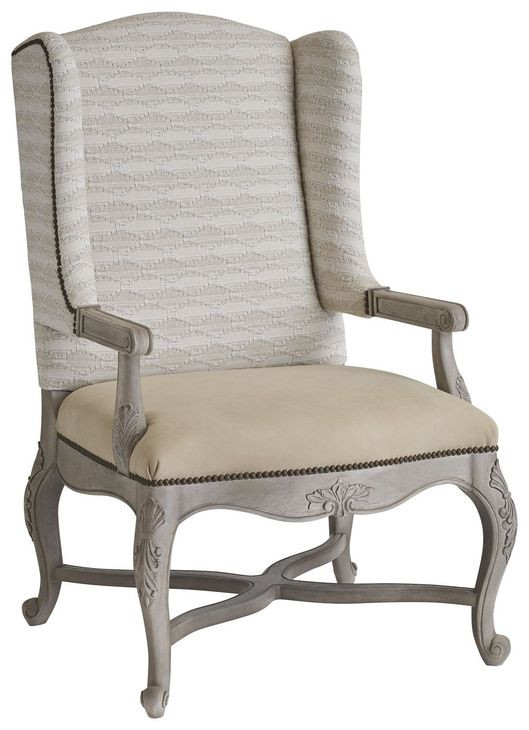 Patras Beige Leather Upholstered Wing Chair with Nailhead Trim