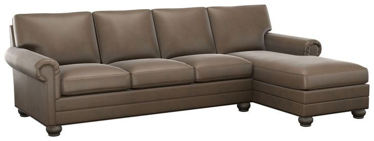 Braxton Taupe Leather 2 Piece Modular Sectional with Nailhead Trim