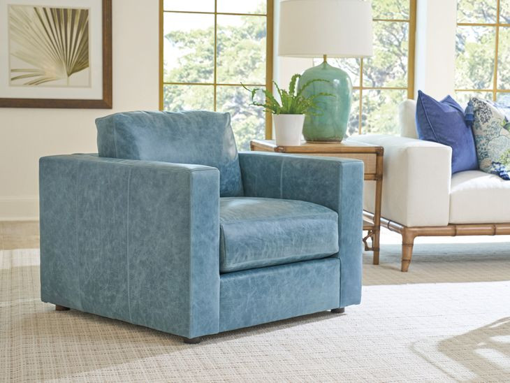 Key Biscayne Granville Blue Leather Upholstered Accent Chair