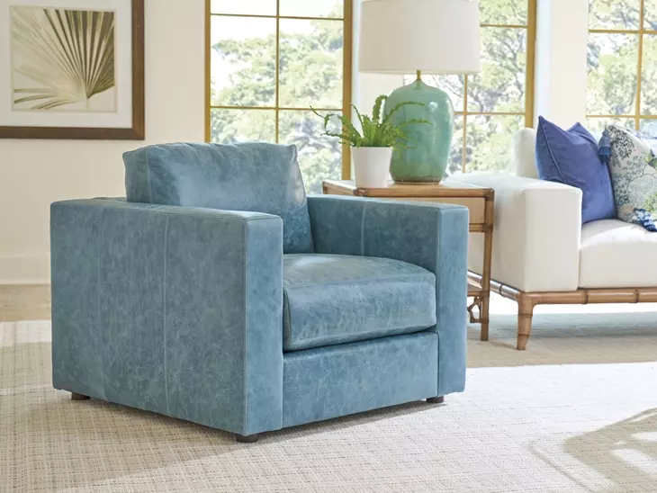 Key Biscayne Granville Blue Leather Upholstered Accent Chair