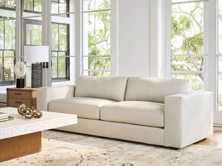 Key Biscayne Granville Ivory Leather 94" Sofa