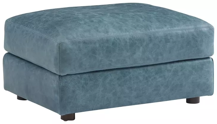 Key Biscayne Granville Blue Leather Upholstered Rectangular Ottoman