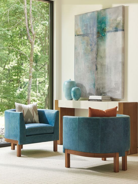 Palm Desert Blue Leather Upholstered Sonata Accent Chair