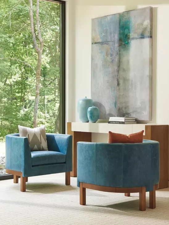 Palm Desert Blue Leather Upholstered Sonata Accent Chair